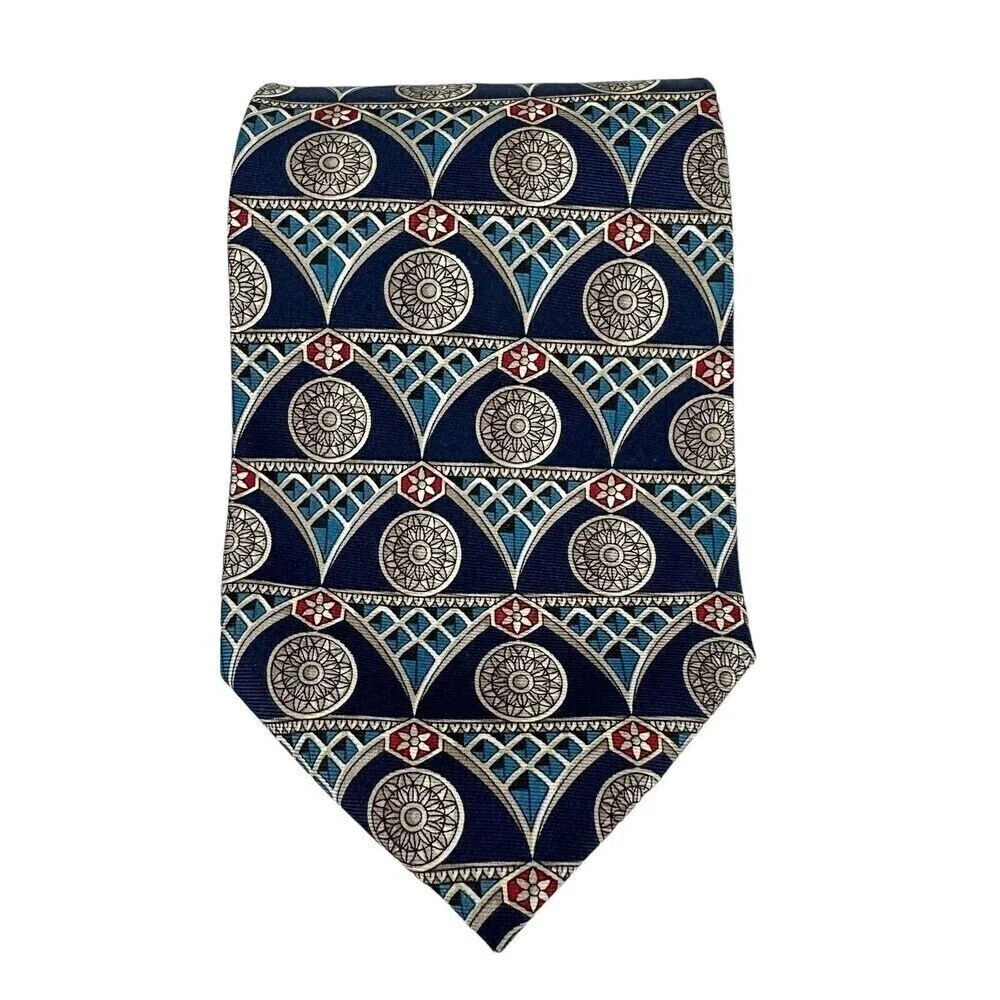 Oscar De La Renta Tie Mens Navy Medallion 100% Silk Necktie Woven Made in Italy